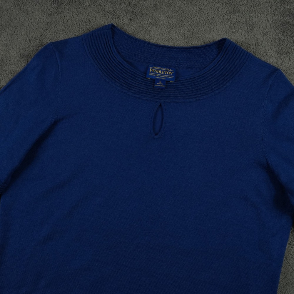 Pendleton‎ Sweater Womens S Petite Blue Silk Blend Half Sleeve Keyhole Neck